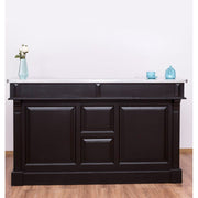 Tömör fenyőfából készült, fekete színű dekoratív bárpult cink fedalappal.