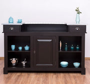 Tömör fenyőfából készült, fekete színű dekoratív bárpult cink fedalappal.