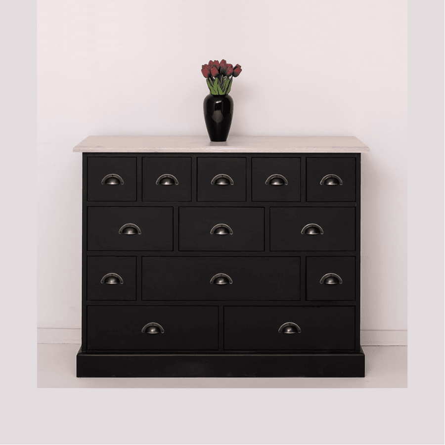 MAISON fenyőfa komód tölgyfa lappal 120 cm