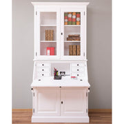 Fenyőfából készült, kétosztatú, vitrintes fenyőfa szekreterszekrény.