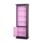 Fenyőfából készült könyvszekrény. Festett, antikolt fekete és rózsaszín.