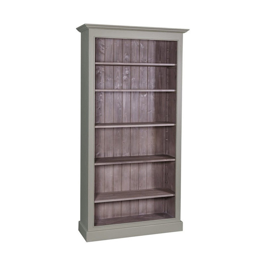 Khaki és barna színű klasszikus stílusú könyvszekrény 6 polccal.