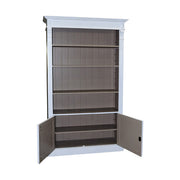 Klasszikus stílusú, tömör fenyőfa könyvesszekrény. Fehér és festett világosbarna színű.