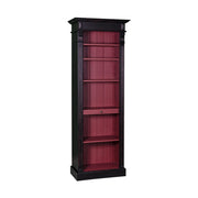 Fekete és vörös színű klasszikus stílusú könyvszekrény hat polccal és egy kihúzható könyvtartóval.