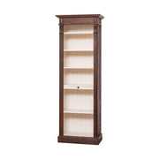 Vörösesbarna, és krémfehér színű klasszikus stílusú könyvszekrény hat polccal és egy kihúzható könyvtartóval.