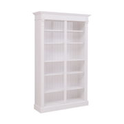 Klasszikus stílusú, kétosztatú tömör fenyőfa könyvesszekrény. Fehér színű.