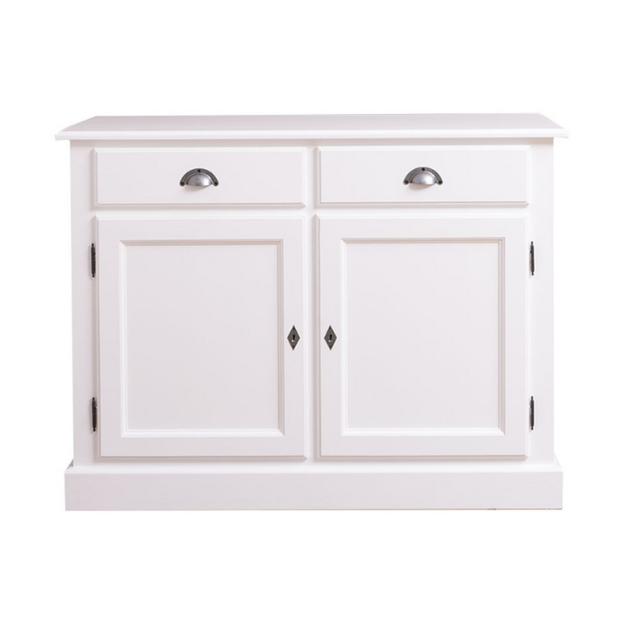 Country stílusú álló konyhaszekrény két fiókkal, és polcos tárolóval. Színe: fehér.