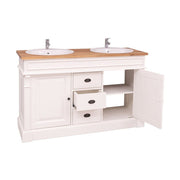 Fenyőfából készült mosdószekrény tölgyfa fedlappal, 3 darab fiókkal és 2 darab polccal