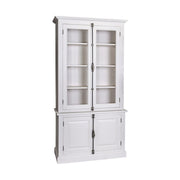 Fenyőfából készült vitrines könyvszekrény. Festett, fehér.