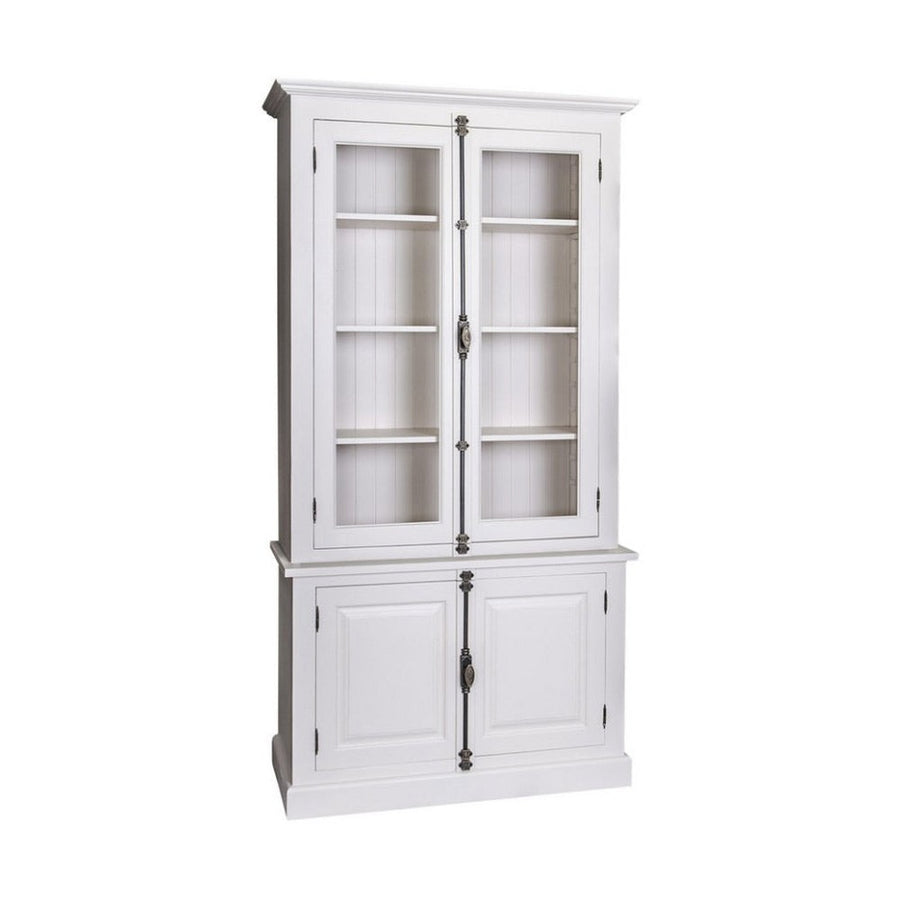 Fenyőfából készült vitrines könyvszekrény. Festett, fehér.