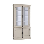 Fenyőfából készült vitrines könyvszekrény. Festett, krémszínű és fehér.