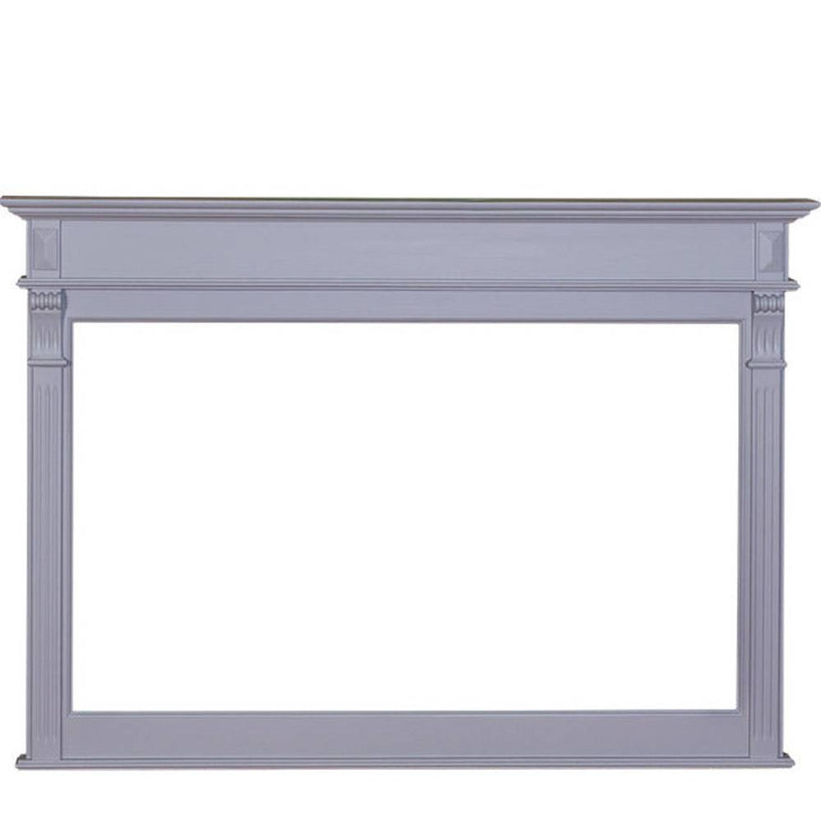 Country stílusú fenyőfakeretes tükör, klasszicizáló faragásokkal. Szürke színű.