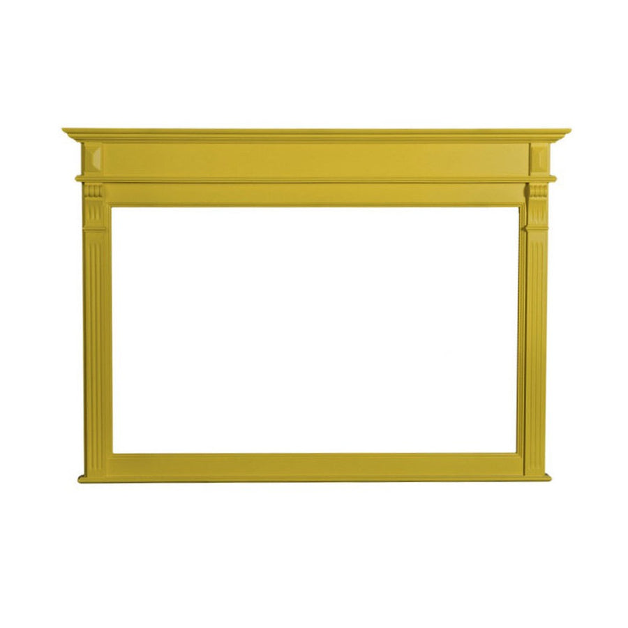 Country stílusú fenyőfakeretes tükör, klasszicizáló faragásokkal. Citromsárga színű.