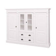 Fenyőfából készült vitrines könyvszekrény. Festett, fehér színű.