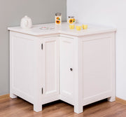 Fehér színű, fenyőfa konyhaszekrény sarokelem.