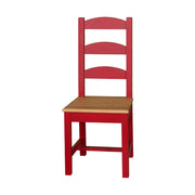 Meggypiros színű, festett fenyőfa étkezőszék, natúr tölgyfa ülőlappal.