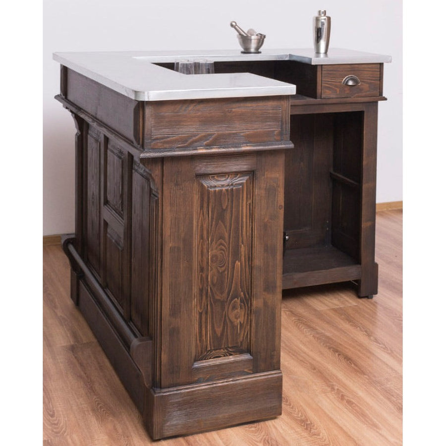 MAISON fenyőfa bárpult sarokelem cinklappal 140 cm