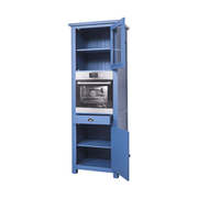 Country stílusú, kék színű háromosztatú konyhaszekrény beépíthető sütőnek kialakított hellyel.