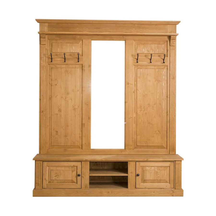 Fenyőfából készült nagyméretű előszobafal tükörrel