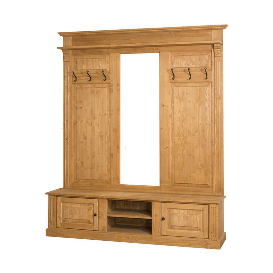 Fenyőfából készült nagyméretű előszobafal tükörrel