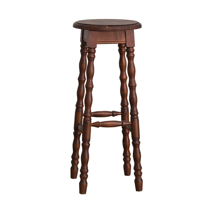 Klasszikus, kerek ülőfelülettel rendelkező, 82 cm magas bárszék dekoratív, faragott lábakkal.