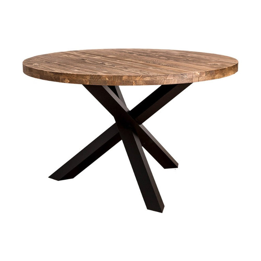 Kortárs stílusú, formatervezett, fenyőfa étkezőasztal egyedi formájú lábakkal. Asztallap színe natúr, lábak színe fekete.