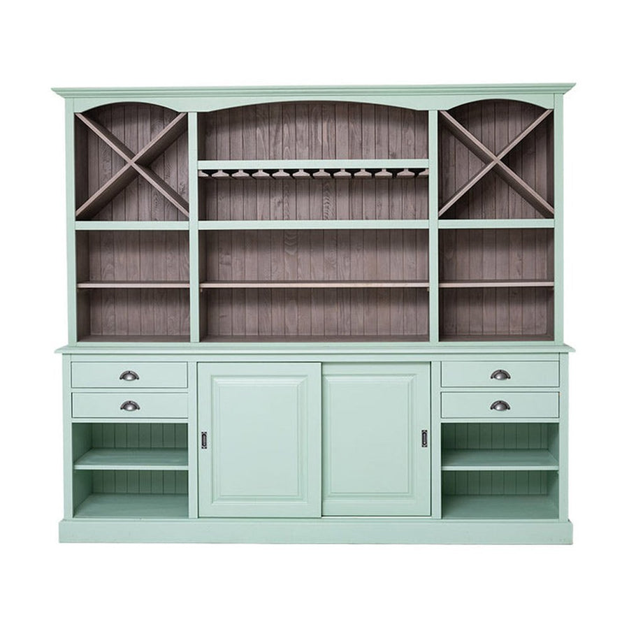 Tömör fenyőfából készült, óriás méretű pohárszék, bárszekrény