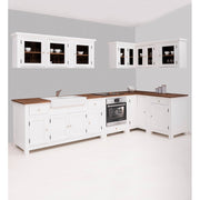 7 elemes fenyőfa konyhaszekrény, beépített kerámia kagylóval és csapteleppel.