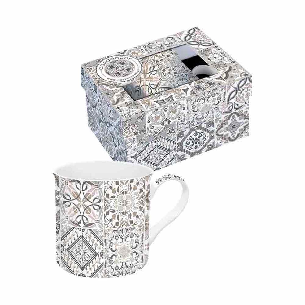 Mozaikmintás porcelán bögre ablakos díszdobozzal