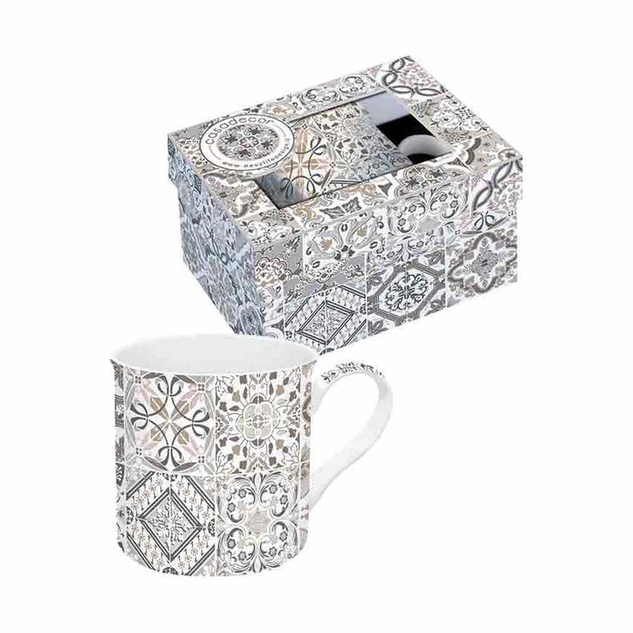 Mozaikmintás porcelán bögre ablakos díszdobozzal