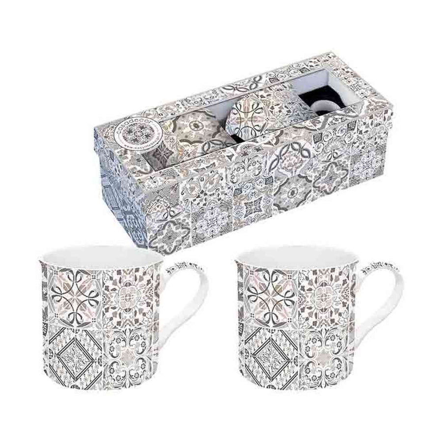 2 darab mozaikmintás porcelán bögre szett ablakos díszdobozzal