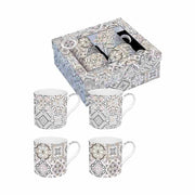4 darab mozaikmintás porcelán bögre szett mozaikmintás ablakos díszdobozzal