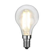 Meleg fehér fényű, kisfeszültségű LED izzó átlátszó üveggel. Színhőmérséklete 2700 K.