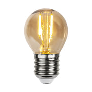 Meleg fehér fényű, kisfeszültségű LED dekorációs izzó borostyán üveggel.