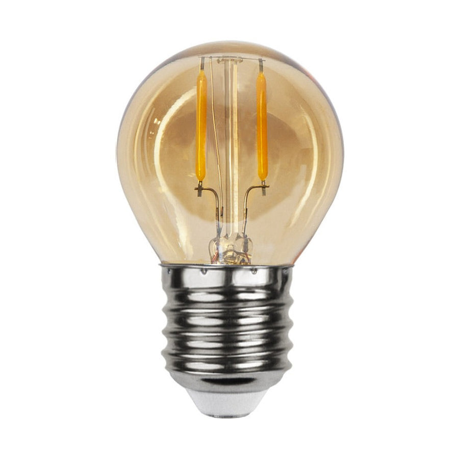 Meleg fehér fényű, kisfeszültségű LED dekorációs izzó borostyán üveggel.