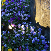 Kültéri, földbe szúrható, fekete színű, napelemes kerti lámpa.