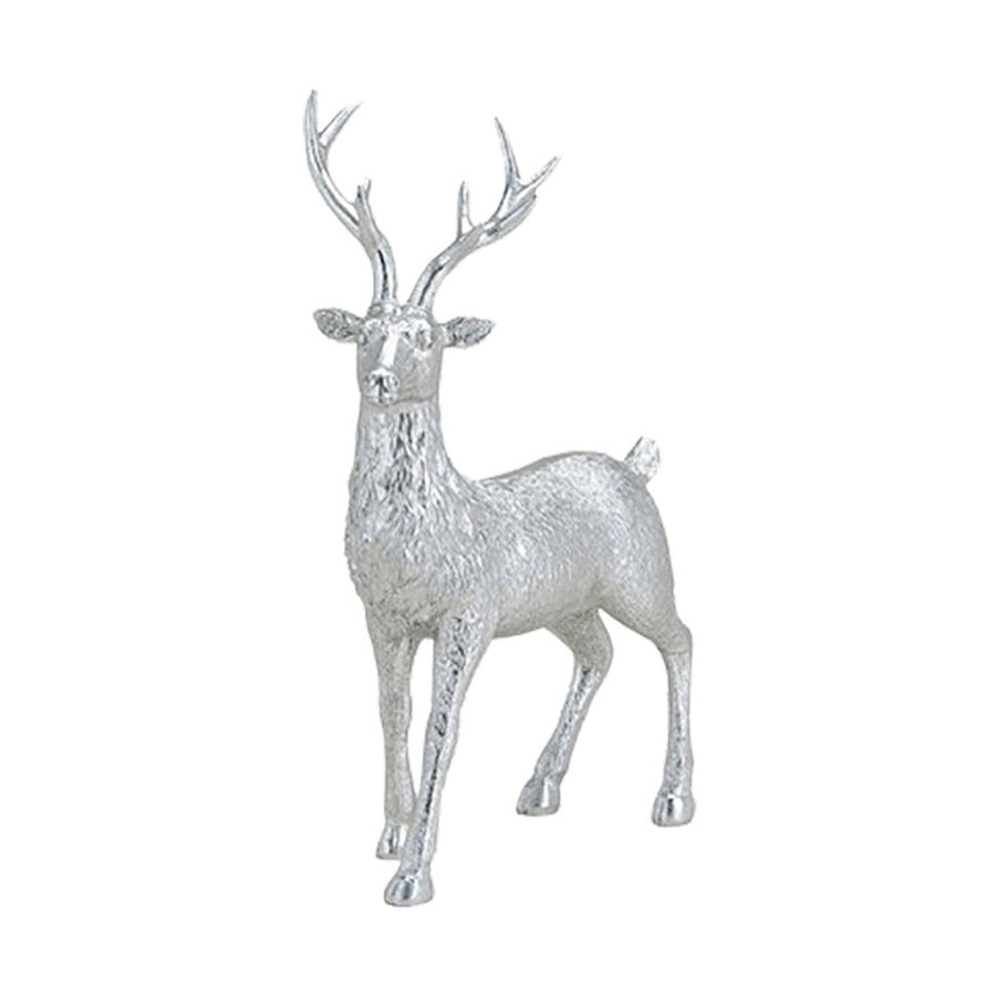 Glamour stílusú, 28 cm magas, ezüst színű karácsonyi szarvas figura