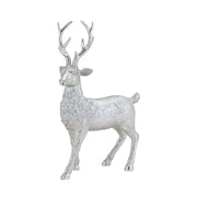Glamour stílusú, 36 cm magas, ezüst színű karácsonyi szarvas figura