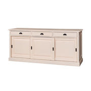 Country stílusú tálaló négy fiókkal, és három darab tolóajtó mögött kialakított tárolóval. Színe fehérr.