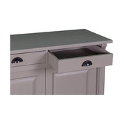 Kétosztatú country és klasszikus stílusú fenyőfa tálaló négy fiókkal, és kétszer két ajtós tárolóval. Színe: világosszürke.