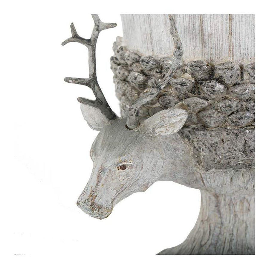 Vintage stílusú, fa hatású, 35 cm magas, szürke színű, szarvasfejes karácsonyi váza