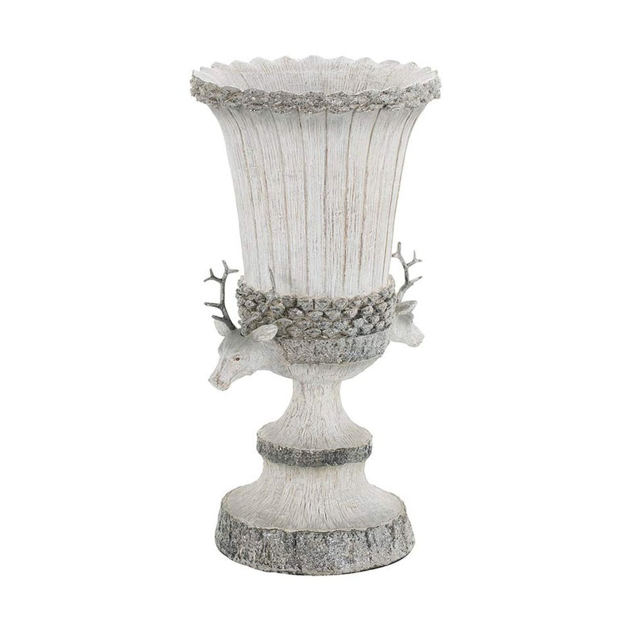 Vintage stílusú, fa hatású, 35 cm magas, szürke színű, szarvasfejes karácsonyi váza