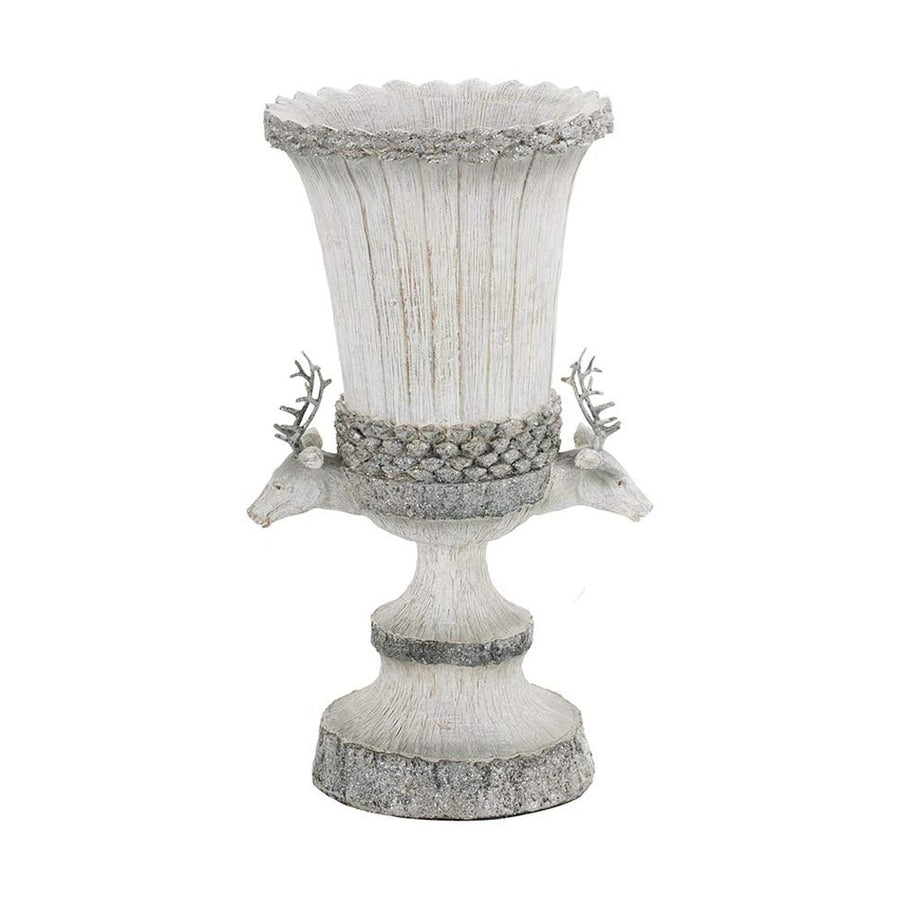 Vintage stílusú, fa hatású, 35 cm magas, szürke színű, szarvasfejes karácsonyi váza