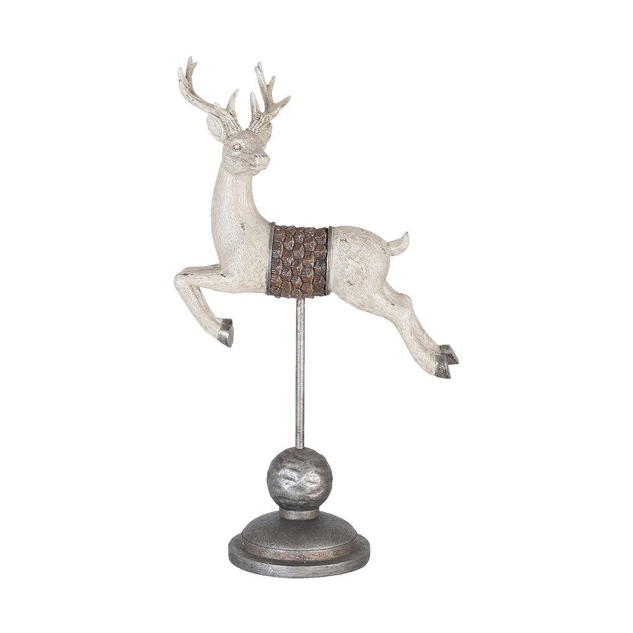 Vintage stílusú, antikolt felületű, 46 cm magas, karácsonyi vágtázó szarvas