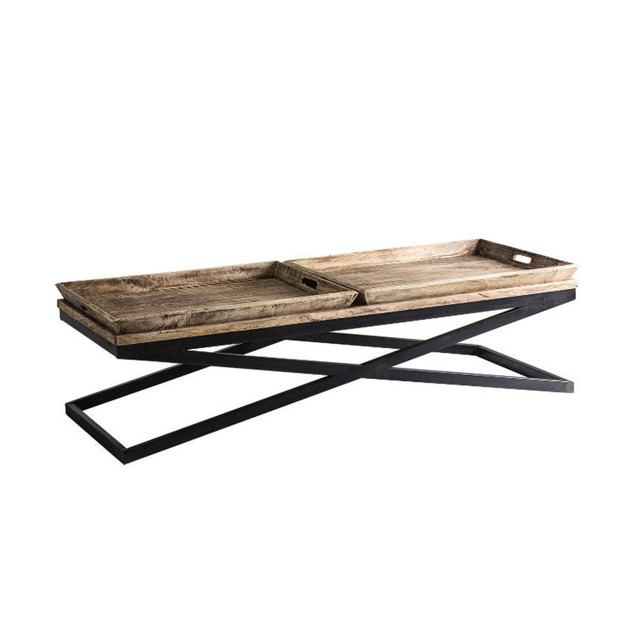 Mangófából és acélból készült, skandináv stílusú konzolasztal.