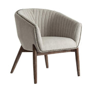 A modern stílus és a retro korszak inspirálta, jegenyefenyőből készült, szürke színű poliészter textillel kárpitozott karosszék.