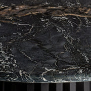 Kortárs stílusú, mangófából készült, egyedi formatervezésű étkezőasztal márványlappal. Színe: fekete.