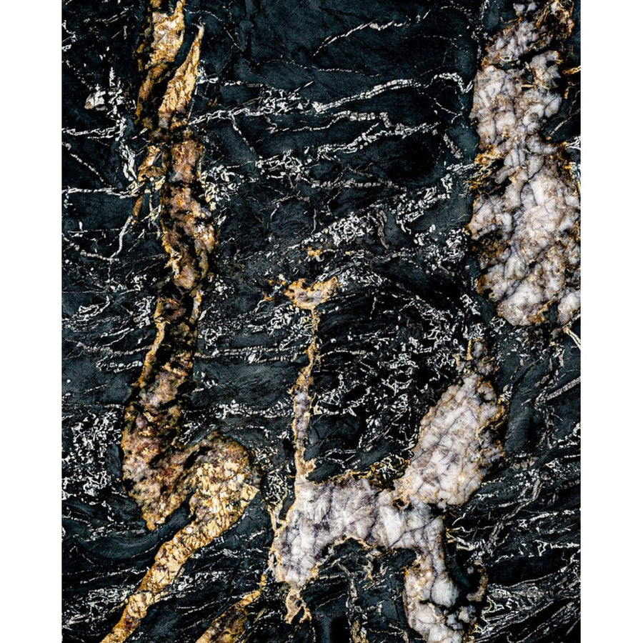 Kortárs stílusú, mangófából készült, egyedi formatervezésű étkezőasztal márványlappal. Színe: fekete.