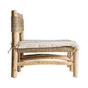 Törzsi stílusú, teakfából készült, egyedi formatervezésű, kézműves kanapé, növényi rostkötélből készült ülőfelülettel és háttámlával.