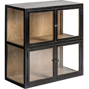 Loft stílusú, újrahasznosított fenyőfából készült kombinálható, moduláris vitrines szekrény szekrénymodul kiegészítő terméke. Fekete és natúr színű.